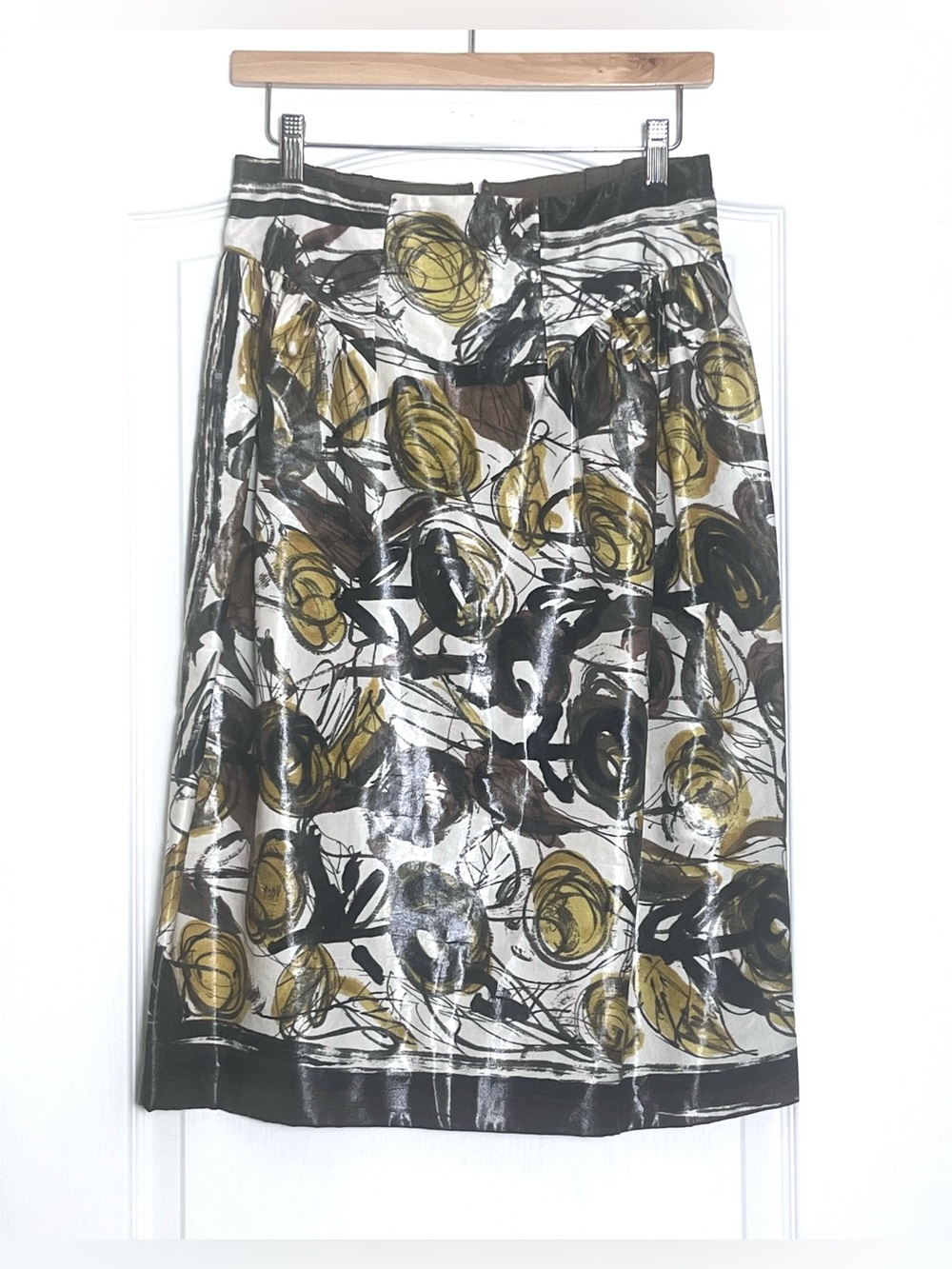 Philosophy Di Alberta Ferretti Glossy Abstract Skirt Size 8 Olive Brown Italy